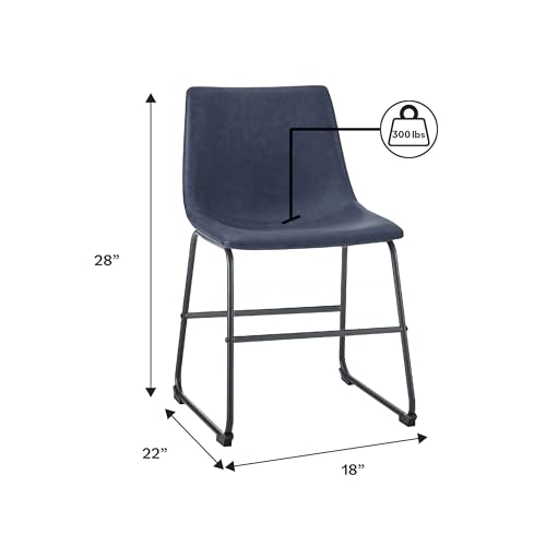 Armless Dining Chairs, Set of 2, Navy Blue