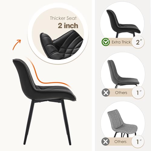 Set of 2 Black Upholstered Dining Chairs for Kitchen or Dining Room