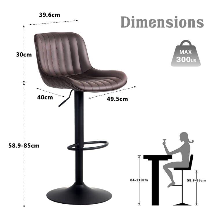 Modern Brown Counter Height Bar Stools Set of 2 for Kitchen Island