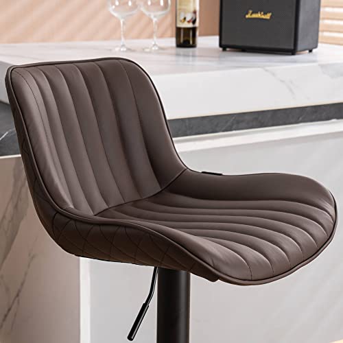 Modern Brown Upholstered Bar Stools for Kitchen Island (Set of 2)