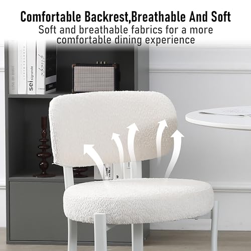 Set of 2 White Boucle Sherpa Dining Chairs for Modern Kitchen and Dining Room