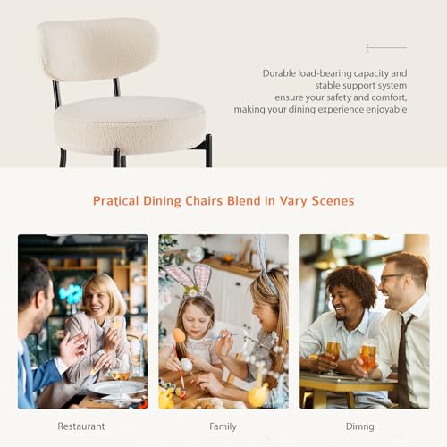 Boucle Curved Beige Dining Chairs - Set of 2, Ideal for Vanity and Living Room
