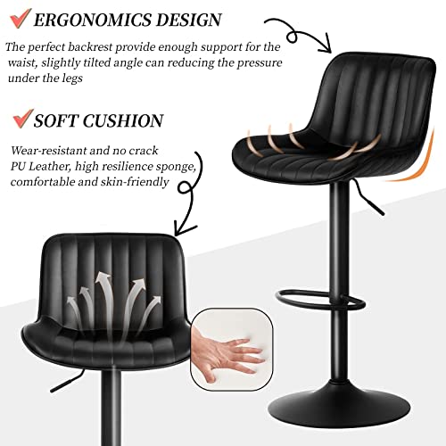 Modern Adjustable Black Barstools - Set of 2 Counter Height