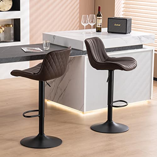 Modern Brown Counter Height Bar Stools Set of 2 for Kitchen Island