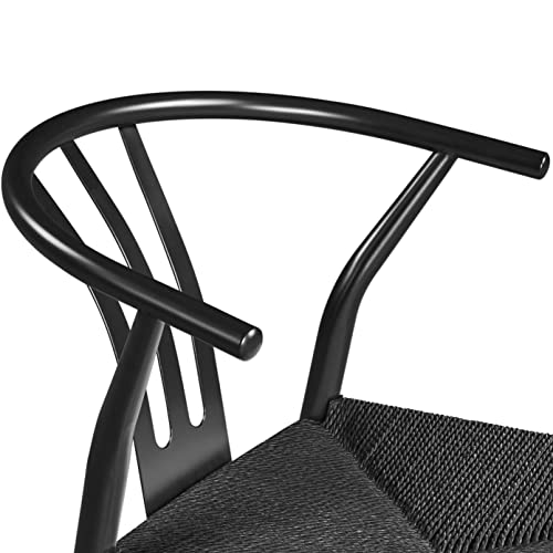 Mid-Century Black Rattan Dining Chairs with Hemp Seats, Set of 4