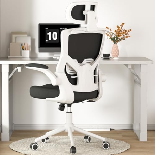 Ergonomic Office Chair with Headrest and Lumbar Support (White & Black)