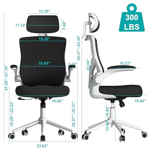 High Back Ergonomic Office Chair with Adjustable Headrest and Lumbar Support (White & Black)