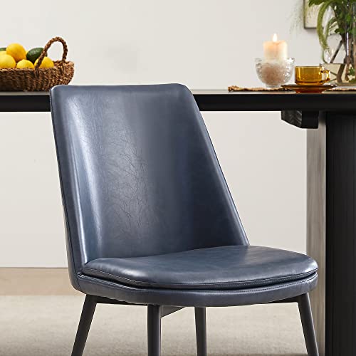 Elegant Blue Metal Leg Dining Chairs, Set of 2