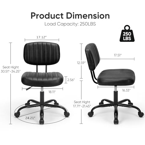 Armless Office Desk Chair with Low Back Support and Adjustable Height for Small Spaces