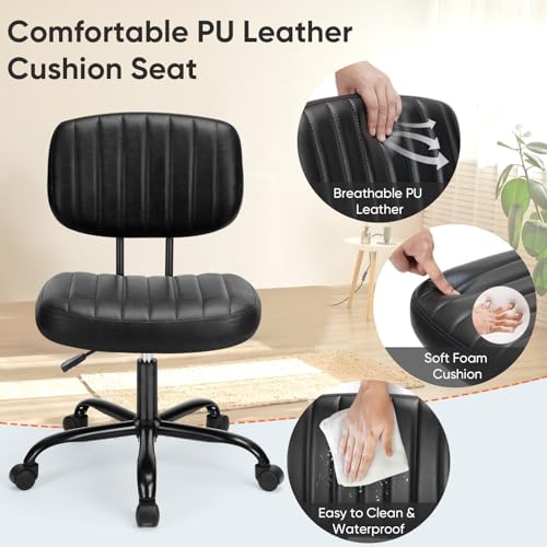 Armless Office Desk Chair with Low Back Support and Adjustable Height for Small Spaces