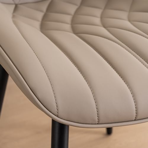 Mid Century Modern Khaki Leather Dining Room Chairs Set of 2