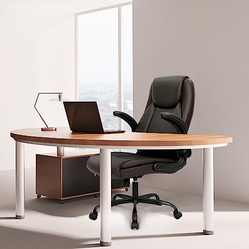 Ergonomic PU Leather Office Chair with Adjustable Height and High Back for Gaming and Computer Desk (Brown)
