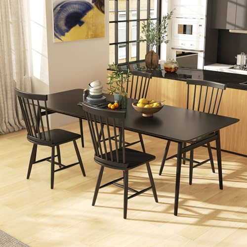 Set of 2 Solid Wood Dining Chairs with Wide Seat, Max Load 400 Lbs, Black - for Country and Farmhouse Style Dining Rooms