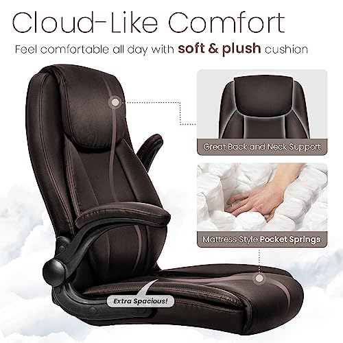 Ergonomic PU Leather Office Chair with Adjustable Height and High Back for Gaming and Computer Desk (Brown)