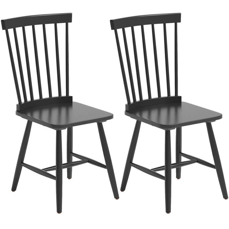 Set of 2 Solid Wood Dining Chairs with Wide Seat, Max Load 400 Lbs, Black - for Country and Farmhouse Style Dining Rooms