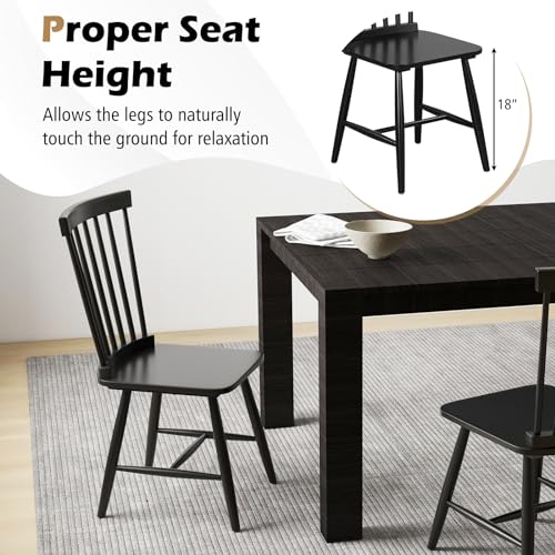Set of 2 Solid Wood Dining Chairs with Wide Seat, Max Load 400 Lbs, Black - for Country and Farmhouse Style Dining Rooms