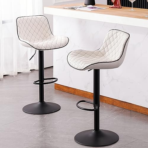 ROYAL LEGEND LEGACY Modern White Swivel Barstools, Kitchen Island Set of 2