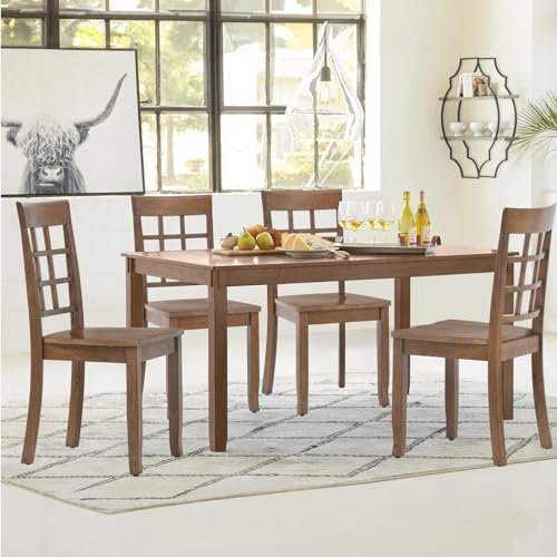 High Back Wooden Dining Chair Set, 4pcs, Light Brown