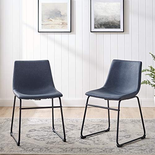 Armless Dining Chairs, Set of 2, Navy Blue