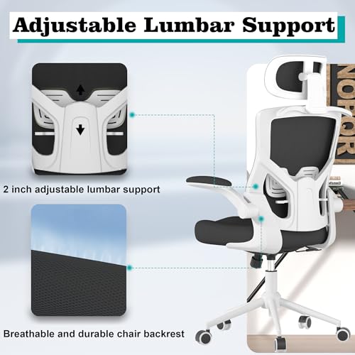 High Back Ergonomic Office Chair with Adjustable Headrest and Lumbar Support (White & Black)