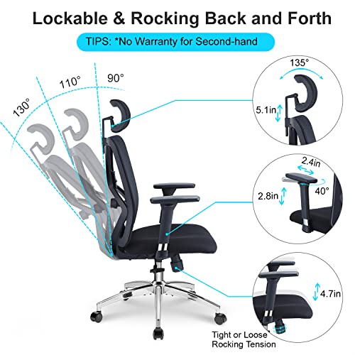Ergonomic Office Chair with Adjustable Lumbar Support and Headrest - For Office Use