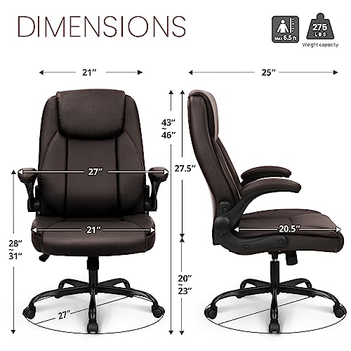 Ergonomic PU Leather Office Chair with Adjustable Height and High Back for Gaming and Computer Desk (Brown)