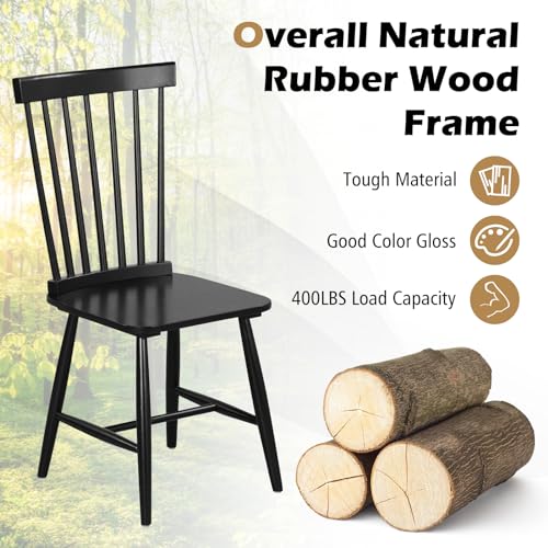 Set of 2 Solid Wood Dining Chairs with Wide Seat, Max Load 400 Lbs, Black - for Country and Farmhouse Style Dining Rooms