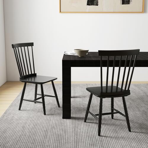 Set of 2 Solid Wood Dining Chairs with Wide Seat, Max Load 400 Lbs, Black - for Country and Farmhouse Style Dining Rooms