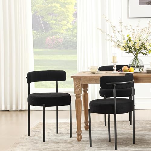 4 Black Bouclé Dining Chairs - Mid Century Modern & Comfortable