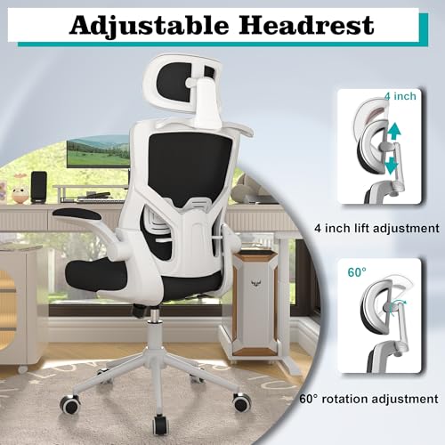 High Back Ergonomic Office Chair with Adjustable Headrest and Lumbar Support (White & Black)