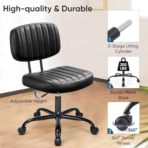 Armless Office Desk Chair with Low Back Support and Adjustable Height for Small Spaces