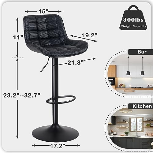 Black Bar Stools Set of 2 for Kitchen Islands